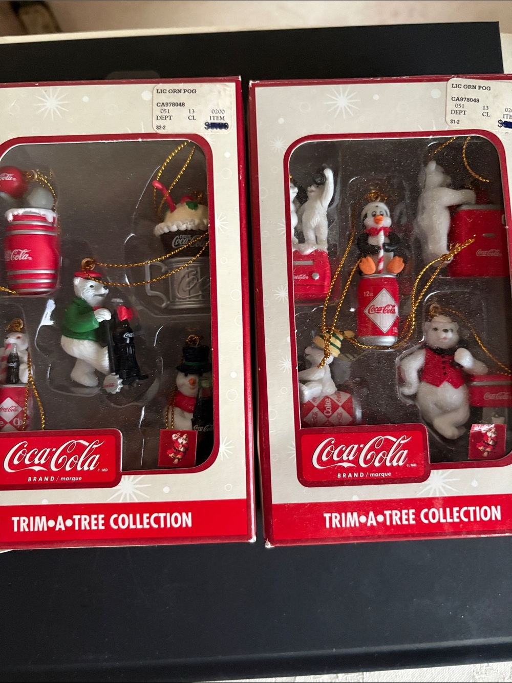 Coca-Cola Red and White Holiday Ornament Set with Polar Bears and Penguins